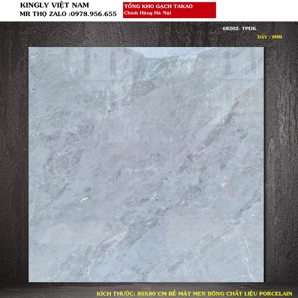 Gạch lát nền TAKAO 80X80 68202 Màu ghi vân đá A1